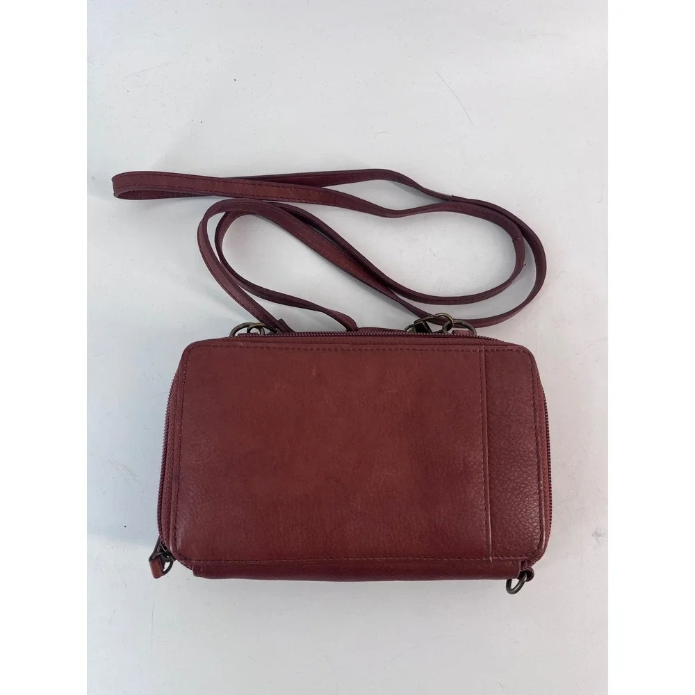 Burgundy Leather Woven Crossbody Wallet Bag Organizer Purse Classy Natural